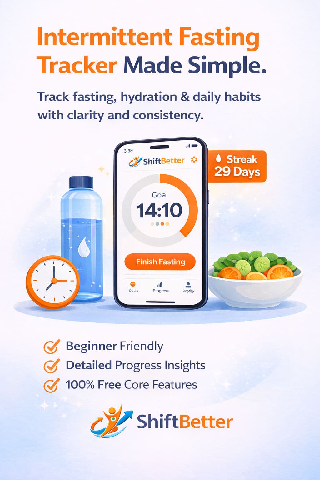 ShiftBetter fasting tracker and fasting timer interface